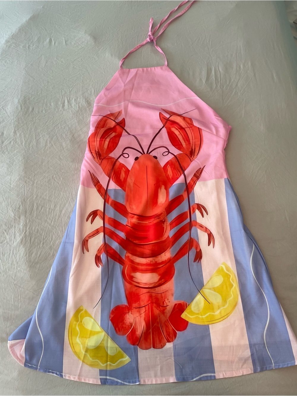Pink Halter Dress with Red Lobster Print